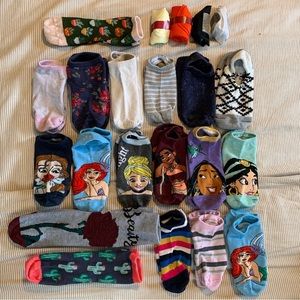 Lot of 22 Socks Disney Ankle Plants No Show Fuzzy Cactus Womens 7 8 9 7.5 8.5